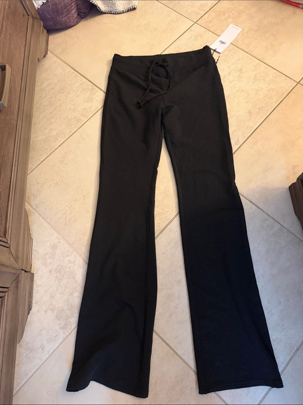 Women's Black Drawstring Waist Flare Pants sway